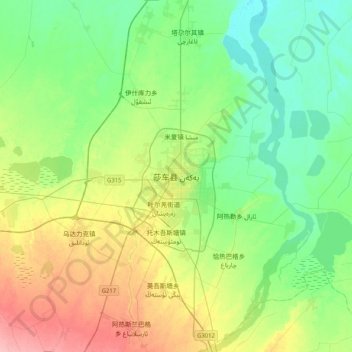 Yarkand topographic map, elevation, terrain