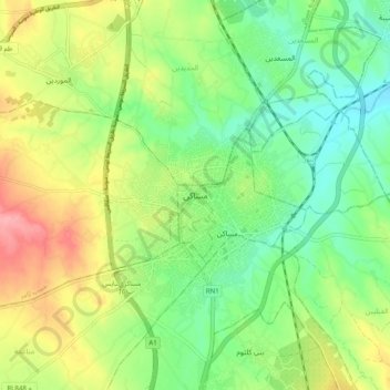 M'Saken topographic map, elevation, terrain