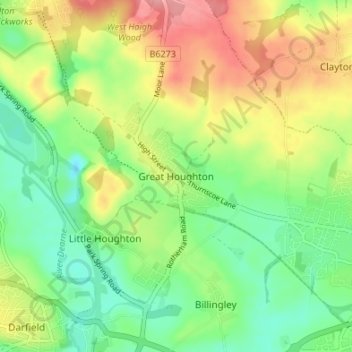 Great Houghton topographic map, elevation, terrain