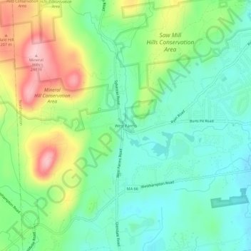 West Farms topographic map, elevation, terrain