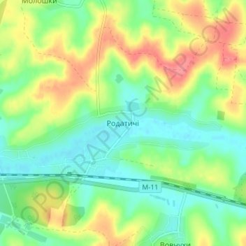 Rodatychi topographic map, elevation, terrain