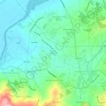 Panoias topographic map, elevation, terrain
