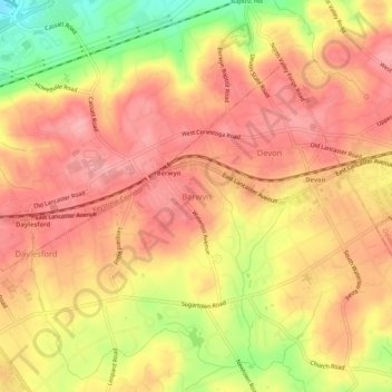 Berwyn topographic map, elevation, terrain