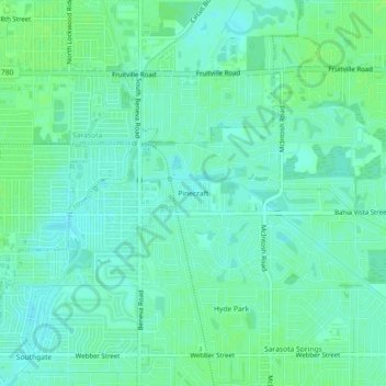 Pinecraft topographic map, elevation, terrain