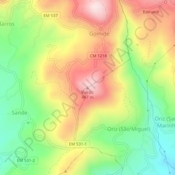 Vairão topographic map, elevation, terrain