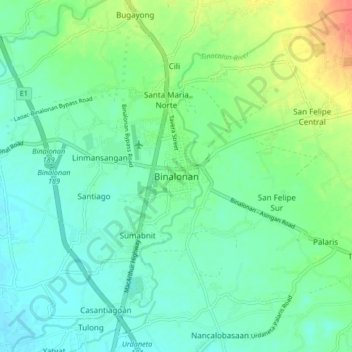 Binalonan topographic map, elevation, terrain