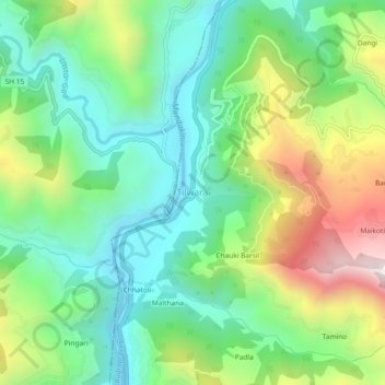 Tilwara topographic map, elevation, terrain