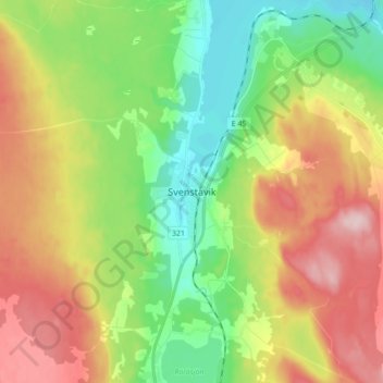 Svenstavik topographic map, elevation, terrain