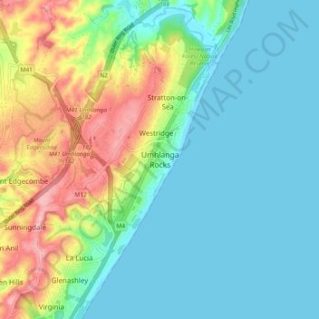 Umhlanga Rocks topographic map, elevation, terrain
