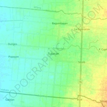 Tulunan topographic map, elevation, terrain