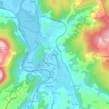 El Camino topographic map, elevation, terrain