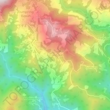 Kinandusan topographic map, elevation, terrain