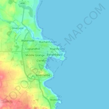 Peterhead topographic map, elevation, terrain