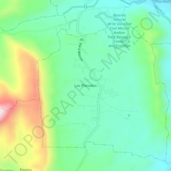 Las Planadas topographic map, elevation, terrain