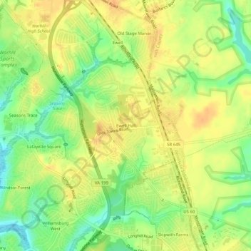 Ewell Hall topographic map, elevation, terrain