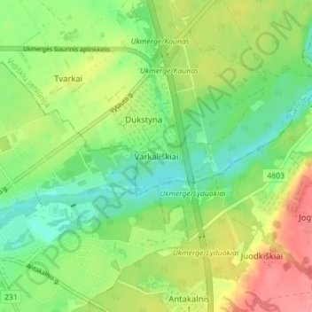 Varkališkiai topographic map, elevation, terrain