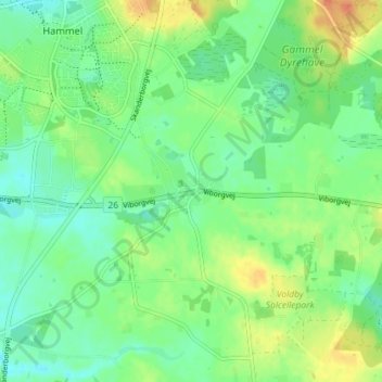 Voldby topographic map, elevation, terrain