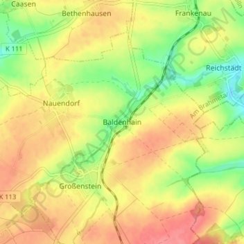 Baldenhain topographic map, elevation, terrain