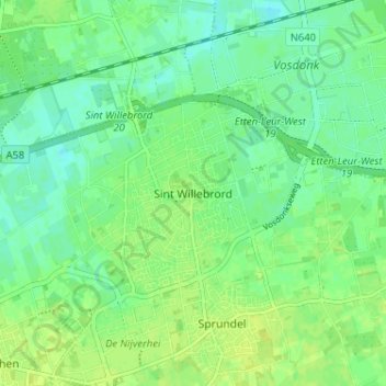 Sint Willebrord topographic map, elevation, terrain