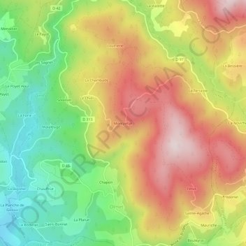Montpellat topographic map, elevation, terrain