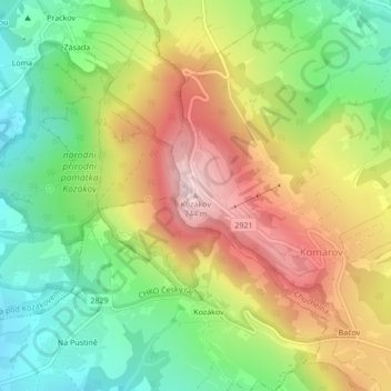 Kozákov topographic map, elevation, terrain
