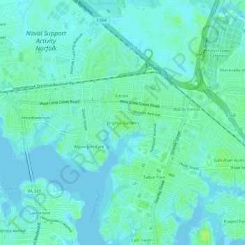 Virginia Gardens topographic map, elevation, terrain