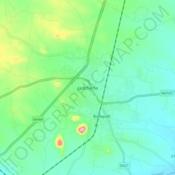 Jadcherla topographic map, elevation, terrain