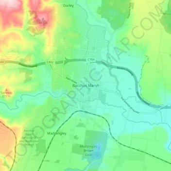 Bacchus Marsh topographic map, elevation, terrain