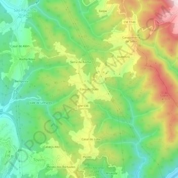 Cova do Ouro topographic map, elevation, terrain