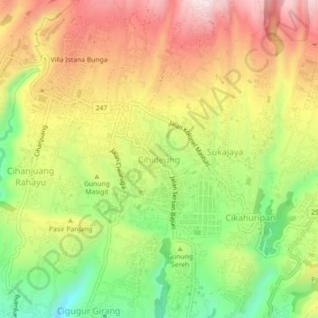 Cihideung topographic map, elevation, terrain
