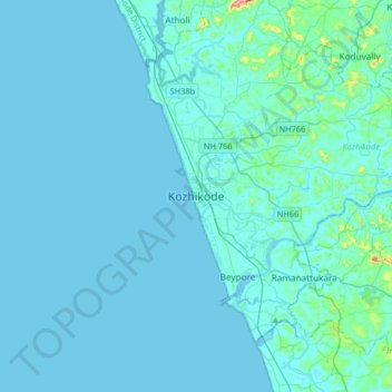 Kozhikode topographic map, elevation, terrain