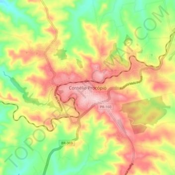 Cornélio Procópio topographic map, elevation, terrain