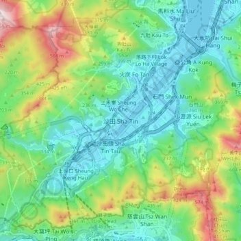 Sha Tin topographic map, elevation, terrain