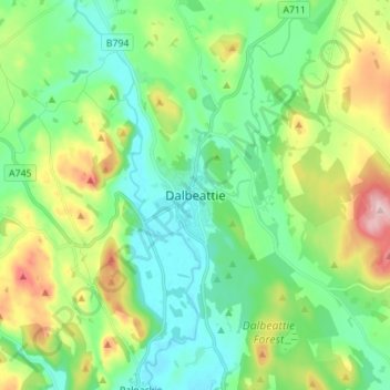 Dalbeattie topographic map, elevation, terrain