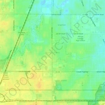 Olympia Fields topographic map, elevation, terrain
