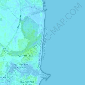 Canet-en-Roussillon topographic map, elevation, terrain