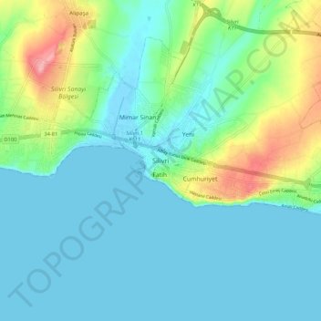 Silivri topographic map, elevation, terrain