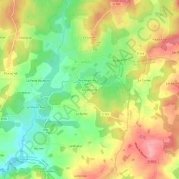 Les Vergnes topographic map, elevation, terrain