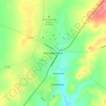 Wolmaransstad topographic map, elevation, terrain