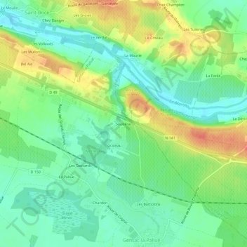 Soubérac topographic map, elevation, terrain