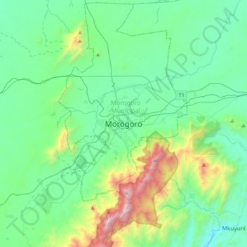 Morogoro topographic map, elevation, terrain