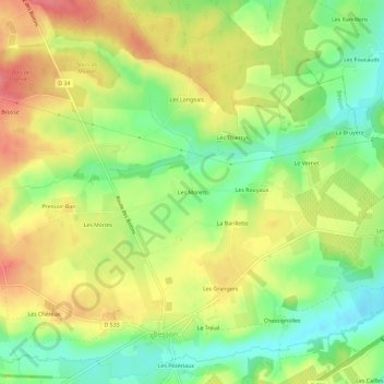 Les Morets topographic map, elevation, terrain