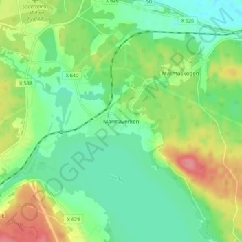 Marmaverken topographic map, elevation, terrain