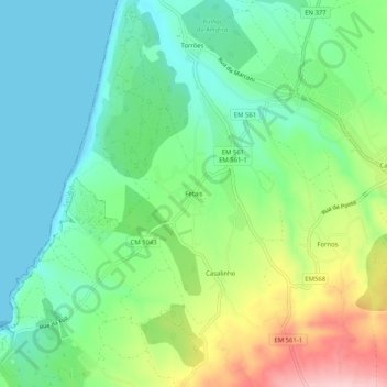 Fetais topographic map, elevation, terrain