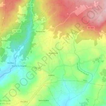 Abrunhosa topographic map, elevation, terrain