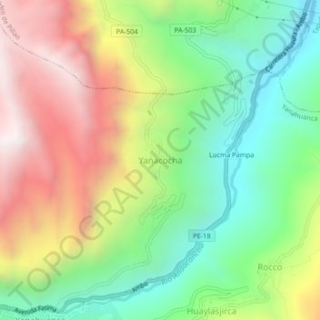 Yanacocha topographic map, elevation, terrain