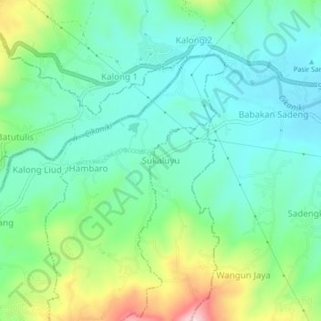 Sukaluyu topographic map, elevation, terrain