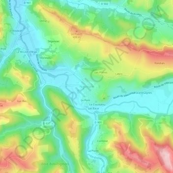 Nauviale topographic map, elevation, terrain