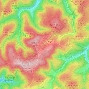 Röhrenspring topographic map, elevation, terrain