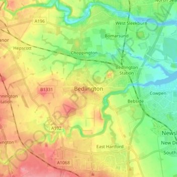 Bedlington topographic map, elevation, terrain